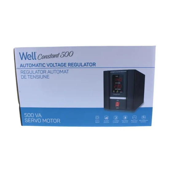 Stabilizator Tensiune Servomotor Well Constant 500VA 300W | Afisaj Digital | Protectie Supratensiune