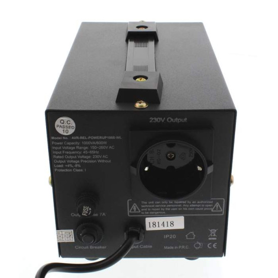 Stabilizator Tensiune cu Releu Well PowerUp 1000VA 600W | Afisaj Digital | Protectie Supratensiune