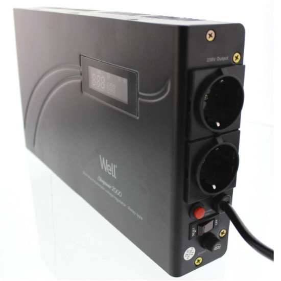 Stabilizator automat de tensiune cu releu Well Slim Power 2000VA/1200W, orizontal