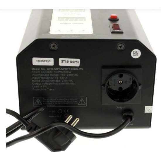 Stabilizator automat de tensiune cu servomotor Well Spry 500VA/300W, montabil pe perete, negru