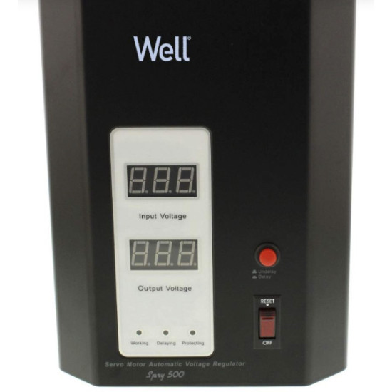 Stabilizator automat de tensiune cu servomotor Well Spry 500VA/300W, montabil pe perete, negru