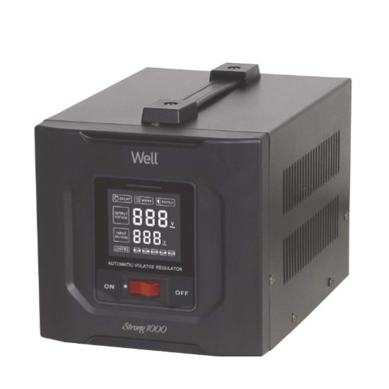 Stabilizator automat de tensiune cu servomotor Well Strong 1000VA/600W, negru