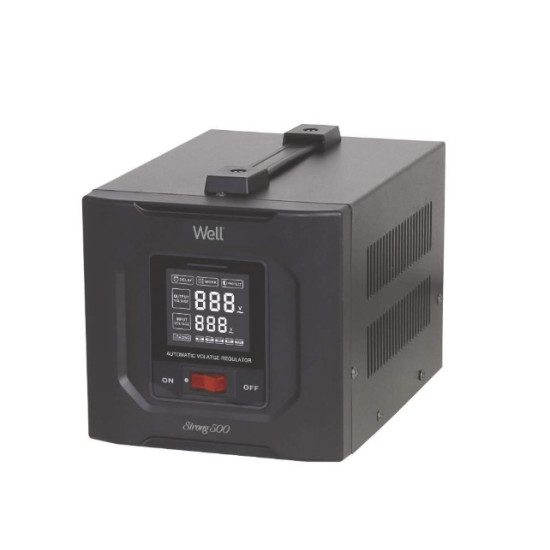 Stabilizator automat de tensiune cu servomotor Well Strong 500VA/300W, negru