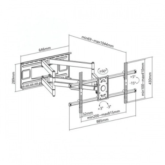 Suport TV Perete SBOX PLB-4986, 40” – 90”, Greutate suportata 80kg, VESA 600×400, Inclinare, Rotire, Negru