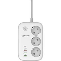 Prelungitor WiFi Tellur Smart, 3 porturi, PD30W, QC18W, 2xUSB 2.4A, 2500W, 10A, 2m