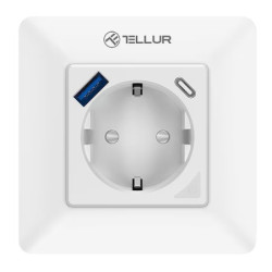 Priza de perete WiFi Tellur Smart, 3600W, 16A, PD20W, USB 18W, monit. consum, alb