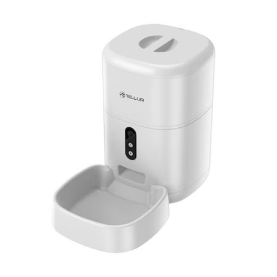 Distribuitor hrana animale WiFi Tellur Smart, Camera UltraHD, 4L, Alb