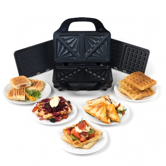 Aparat de sandwich 3 in 1 cu placi interschimbabile, pentru pregatire sandwich, grill sau waffe