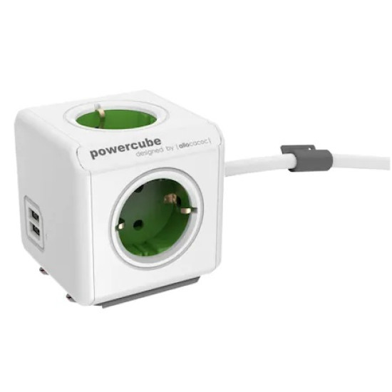 Prelungitor PowerCube Allocacoc  Extended, USB, 1.5m, Verde