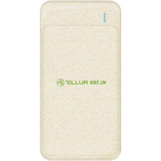 Baterie externa Tellur Green PD103 10000mAh 2xQC3.0 + PD 18W, crem