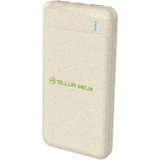 Baterie externa Tellur Green PD103 10000mAh 2xQC3.0 + PD 18W, crem