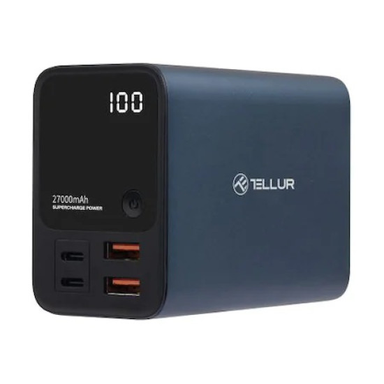 Baterie externa Tellur Ultra Pro PD903 27000mAh 222.5W, 2xQC3.0 22.5W+2xPD100W,LCD display, albastru