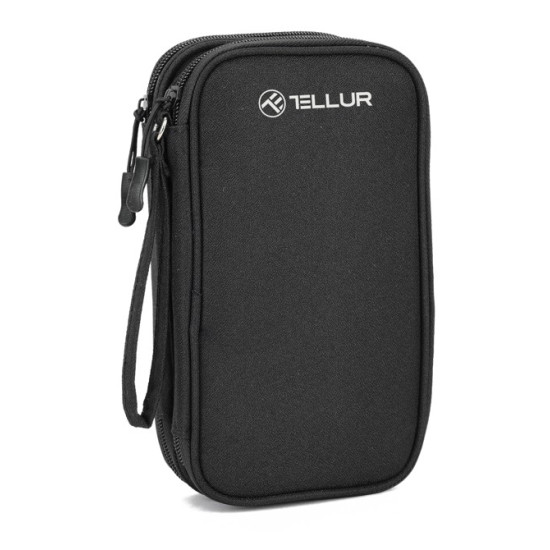 Geanta Tellur pentru organizare cabluri si accesorii, 21x12.5x6cm, poliester, negru