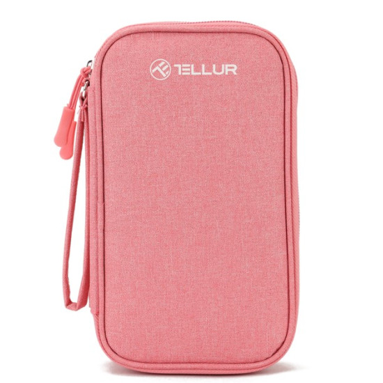 Geanta Tellur pentru organizare cabluri si accesorii, 21x12.5x6cm, poliester, roz