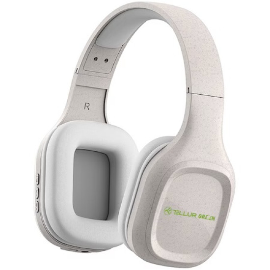 Casti Bluetooth Over-ear Tellur Green Pulse, Pliabile, Crem