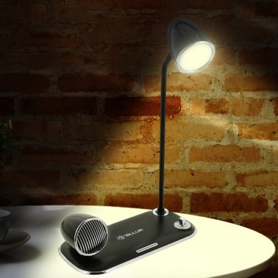 Incarcator wireless si lampa birou Tellur Nostalgia, 15W, Boxa Bluetooth 5W, Negru