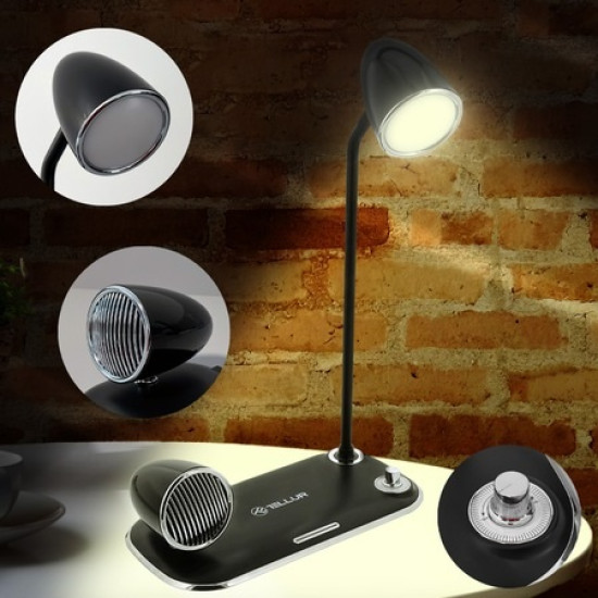Incarcator wireless si lampa birou Tellur Nostalgia, 15W, Boxa Bluetooth 5W, Negru