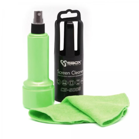 Solutie pentru curatat TV + microfibra verde, SBOX, CS-5005G, 150ml