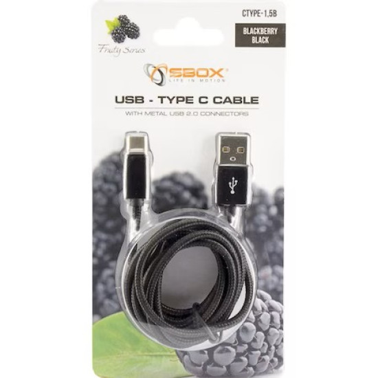 Cablu de date Sbox Fuity Crni USB - Type C, Negru
