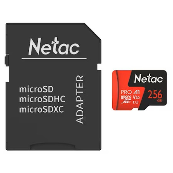 Card de memorie Netac P500 Extreme Pro MicroSDXC 256GB V30/A1/C10 up to 100MB/s NT02P500PRO-256G-R