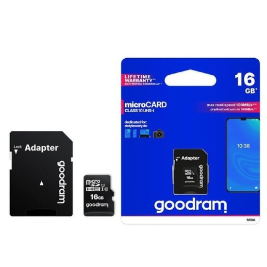 Card de memorie microSD Goodram 16GB,UHS I,cls 10 + adaptor, M1AA-0160R12