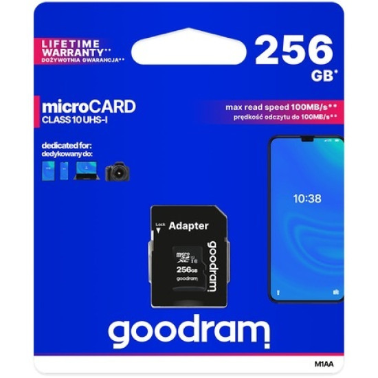 Card de memorie microSD Goodram 256GB,UHS I,cls 10 + adaptor, M1AA-2560R12
