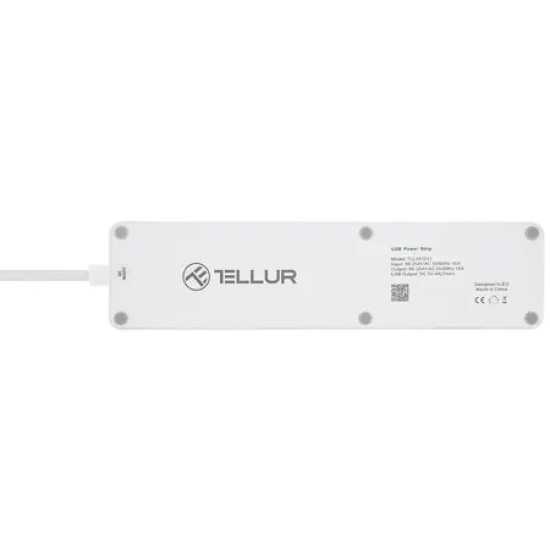Prelungitor smart Tellur Wireless, 3 Prize, 4 x USB, 2200W, 10A, Cablu 1.8m, Alb