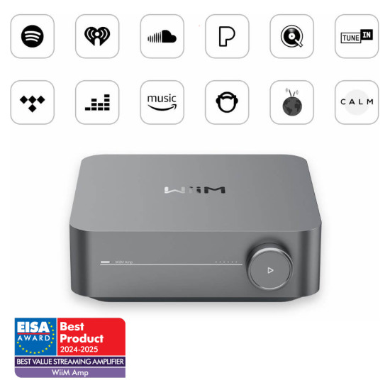 Amplificator stereo cu streamer WiiM AMP, HDMI ARC & Voice Control, Dark Grey