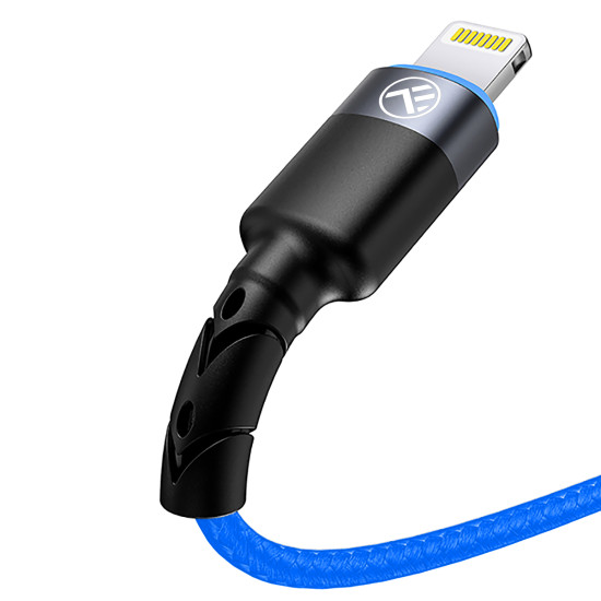 Cablu Lightning cu LED, nailon, 1..2m, albastru.