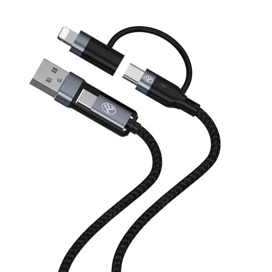 Cablu 4in1 USB/Type-C to Type-C (PD65W)/Lightning (PD20W), 1m, negru