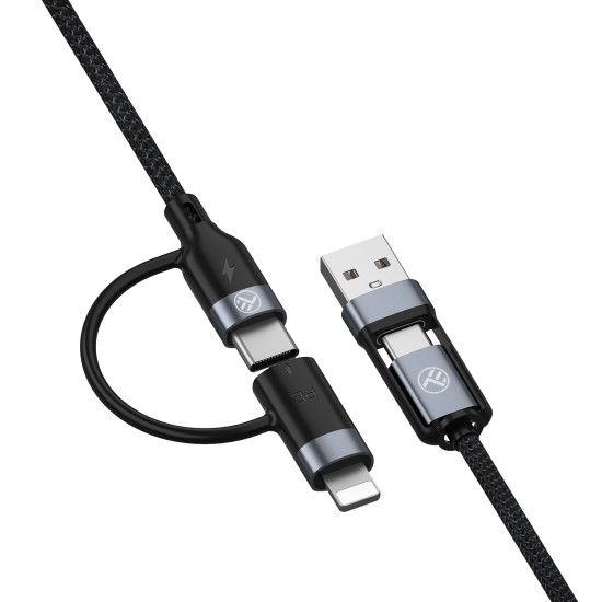 Cablu 4in1 USB/Type-C to Type-C (PD65W)/Lightning (PD20W), 1m, negru