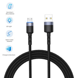 Cablu Micro-USB cu LED, nailon, 1..2m, negru.