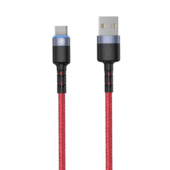 Cablu Type-C cu LED, nailon, 1..2m, rosu.