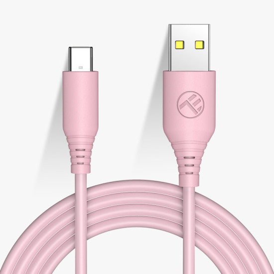 Cablu silicon USB to Type-C, 3A, 1m, roz