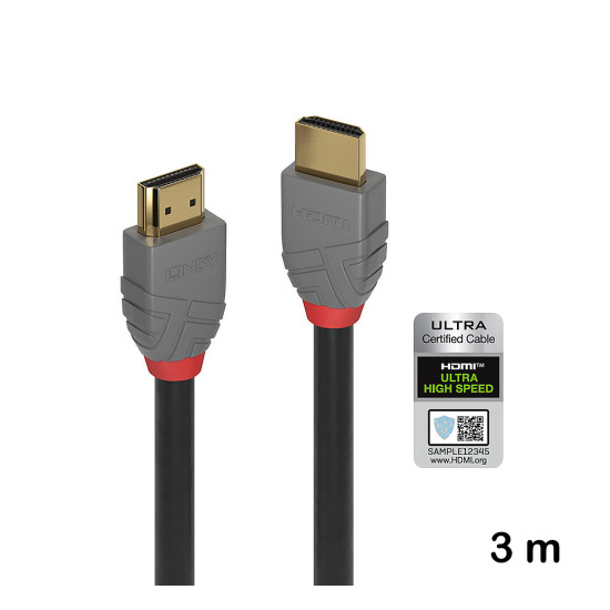 Cablu HDMI Ultra High Speed, 3 m, Lindy, Anthra Line 36954