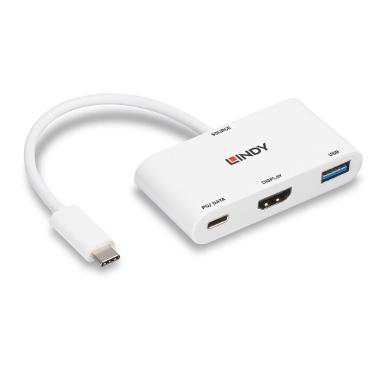 Convertor USB 3.2 tip C la HDMI cu port USB tip A și alimentare cu energie, Lindy 43340