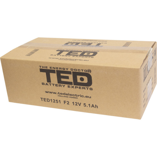 Acumulator AGM VRLA 12V 5,1Ah Dimensiuni 90 x 70 x 101 mm F2 - TED003157 (10)