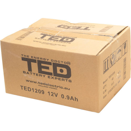 Acumulator AGM VRLA 12V 0,9Ah Dimensiuni 6 x 25 x 62 mm cu fir - TED003058 (40)