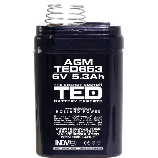 Acumulator AGM VRLA 6V 5,3Ah Dimensiuni 67 x 67 x 96 mm cu Arcuri tip 4R25 - TED002952 (10)