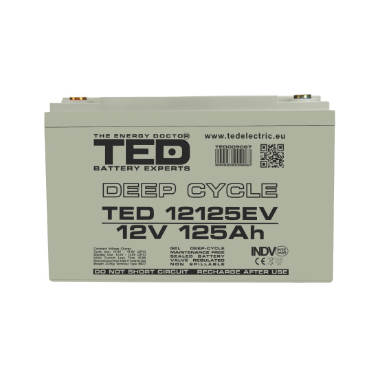 Acumulator AGM VRLA 12V 125A Deep Cycle Dimensiuni 330 x 171 x 214 mm Pentru Vehicule Electrice M8 - TED009067