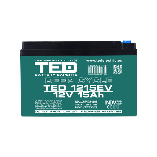 Acumulator AGM VRLA 12V 15Ah Deep Cycle Dimensiuni 151 x 99 x 103 mm Pentru Vehicule Electrice M5 - TED003775 (4)