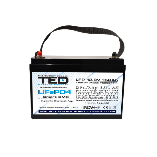 Acumulator LiFePo4 12.8V 150Ah Dimensiuni 330 x 171 x 215 mm BMS, Bluetooth M8 - TED007414
