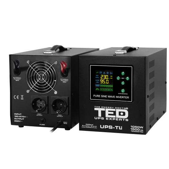 UPS 1500VA/1050W runtime extins LiFePO4 utilizeaza un acumulator (neinclus) TED Electric - TED006783