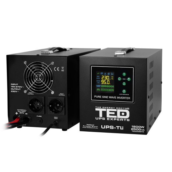 UPS 2500VA/1800W runtime extins LiFePO4 utilizeaza doi acumulatori (neinclusi) TED Electric - TED006813