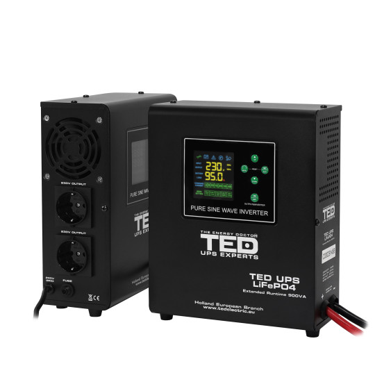 UPS 900VA/500W runtime extins LiFePO4 utilizeaza un acumulator (neinclus) WALL TED Electric - TED006653