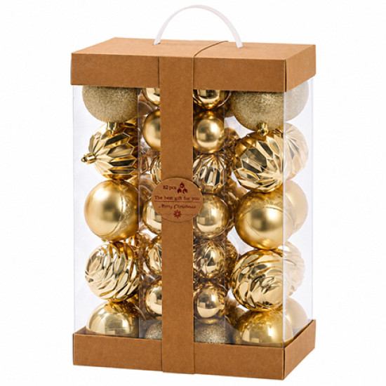 SET ORNAMENTE PLASTIC DE CRACIUN / BEJ-AURIU 62P