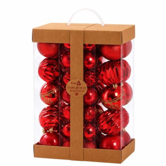 SET ORNAMENTE PLASTIC DE CRACIUN / ROSU - 62P