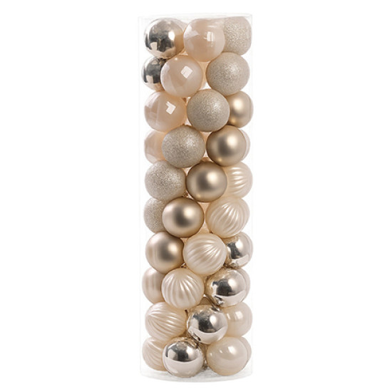 ORNAMENTE PLASTIC DE CRACIUN BEJ-DESCHIS 50P
