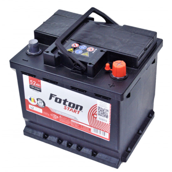 Baterie Auto 12V 52Ah, Pornire 470A, Dimensiuni 207 x 175 x 190 mm Borna+ Dreapta Foton Start