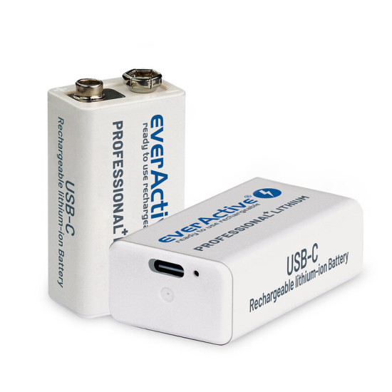 EverActive Acumulator 9V 550mAh Ni-MH cu Incarcare USB-C 6LR61 6LF22 Professional Line